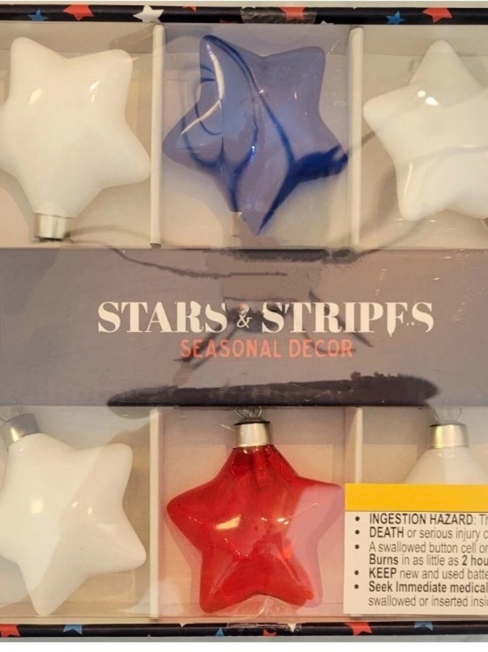 Stars & Stripes LED String Light -  Star Shaped 10 Ct Patriotic Red White Blue
